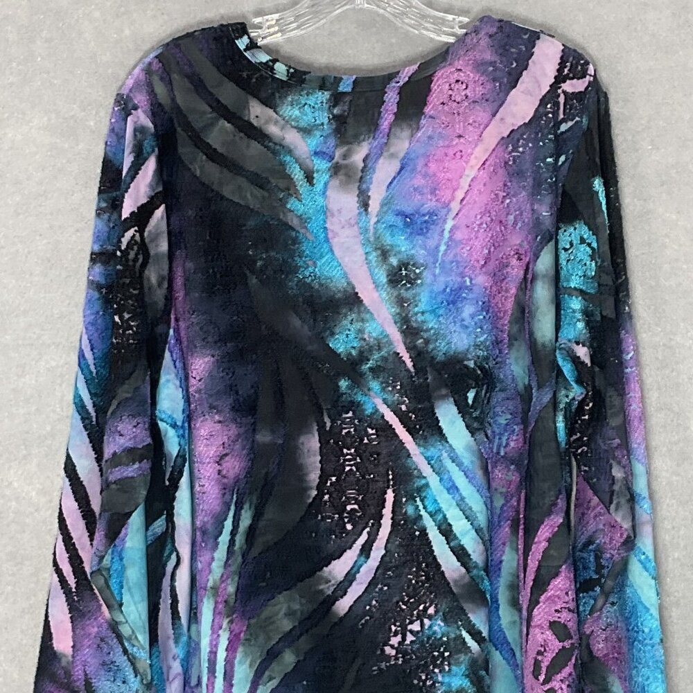 Calessa Top‎ Womens Sz 1X Midnight Sky Asymmetrical Hem Round Neckline Blouse - Picture 7 of 14